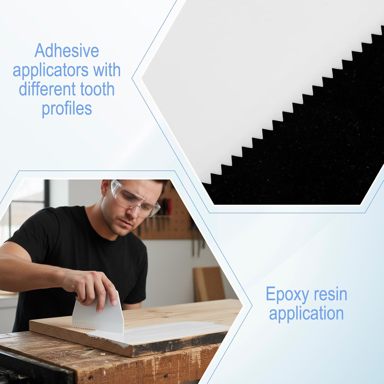 6 Pcs Glue Spreader, Plastic Adhesive Spreader 3 Types Notched Trowel Reusable Hardwood Flooring Applicator for Glue Epoxy Resin Putty