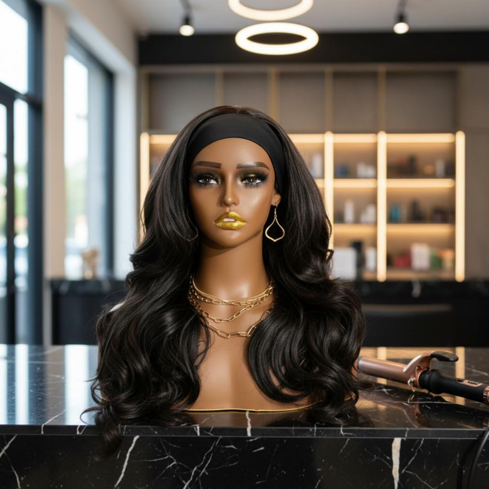 Mannequin Kopf Haar Lebensechte Optik Damenkopfmodell mit Schultern Langes Haarstyling Puppenkopf Haare für Perückenhändler, Friseure