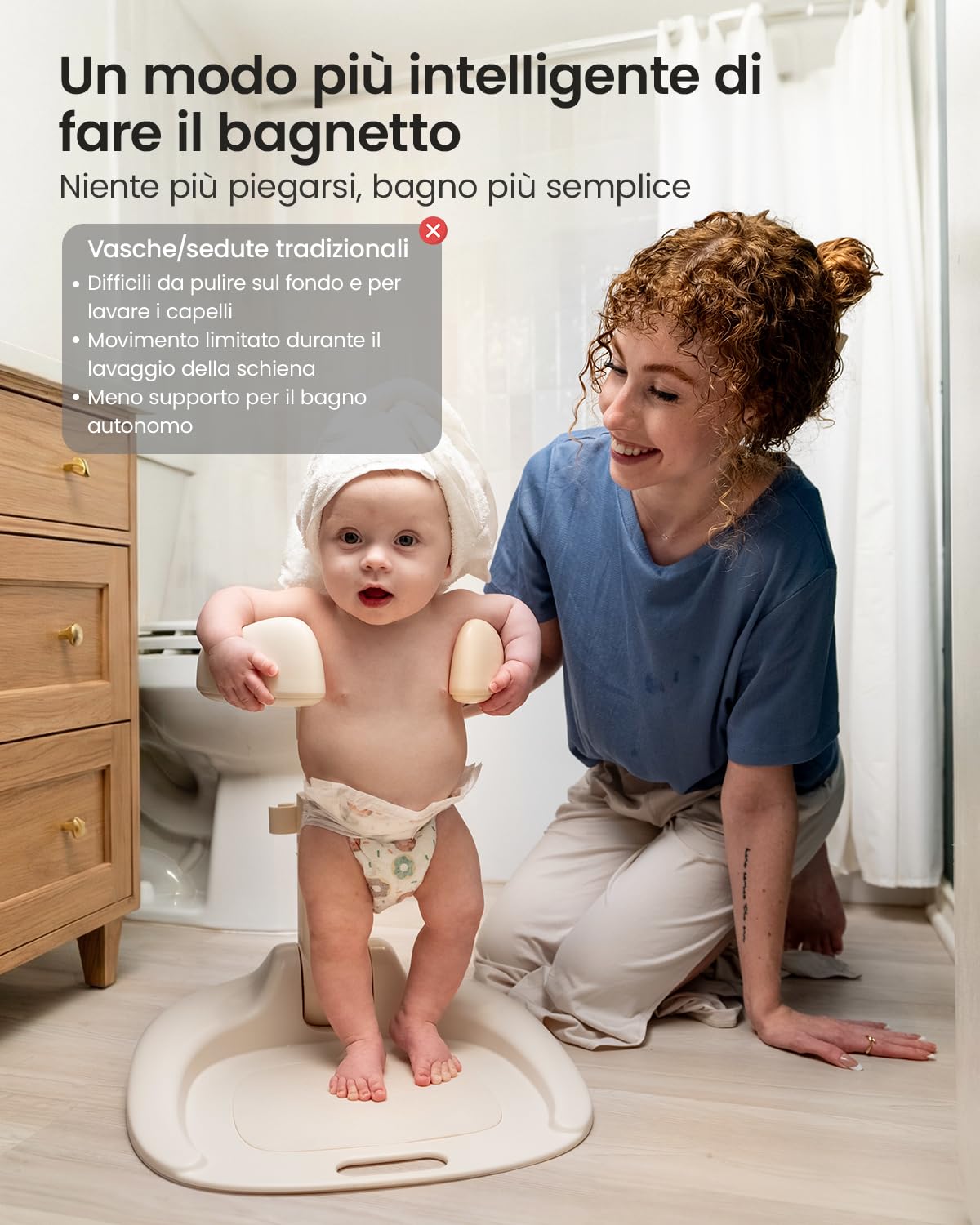 Grownsy Supporto Doccia Bambini in Piedi, dai 6 mesi in su, Supporto per Doccia Bambini Regolabile e Pieghevole con Base Antiscivolo