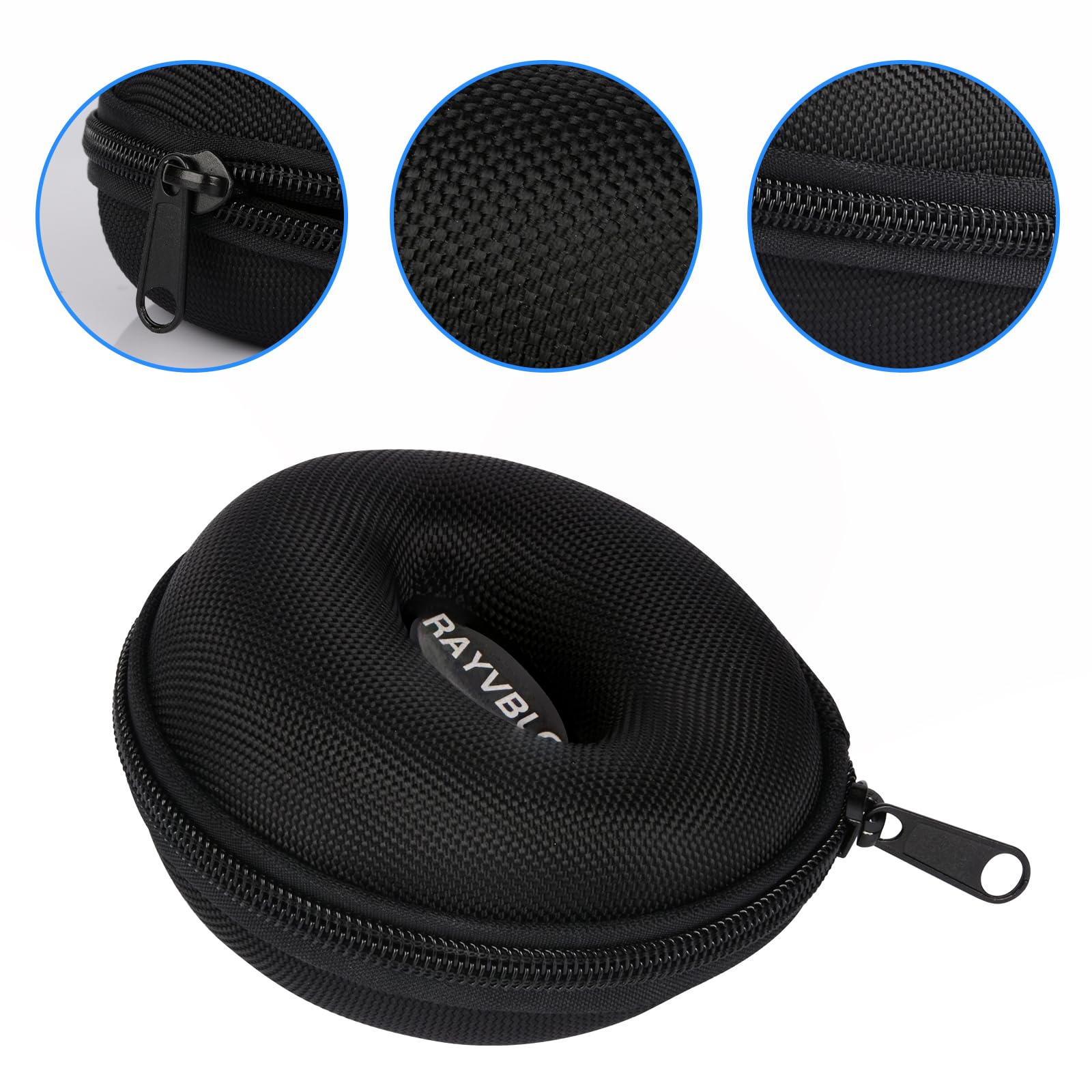 RAYVBLO Travel Watch Case Single Storage Box for Wristwatches and Smart Watches up to 50mm, Cushioned Round Portable Watch Case for Travel (Black)