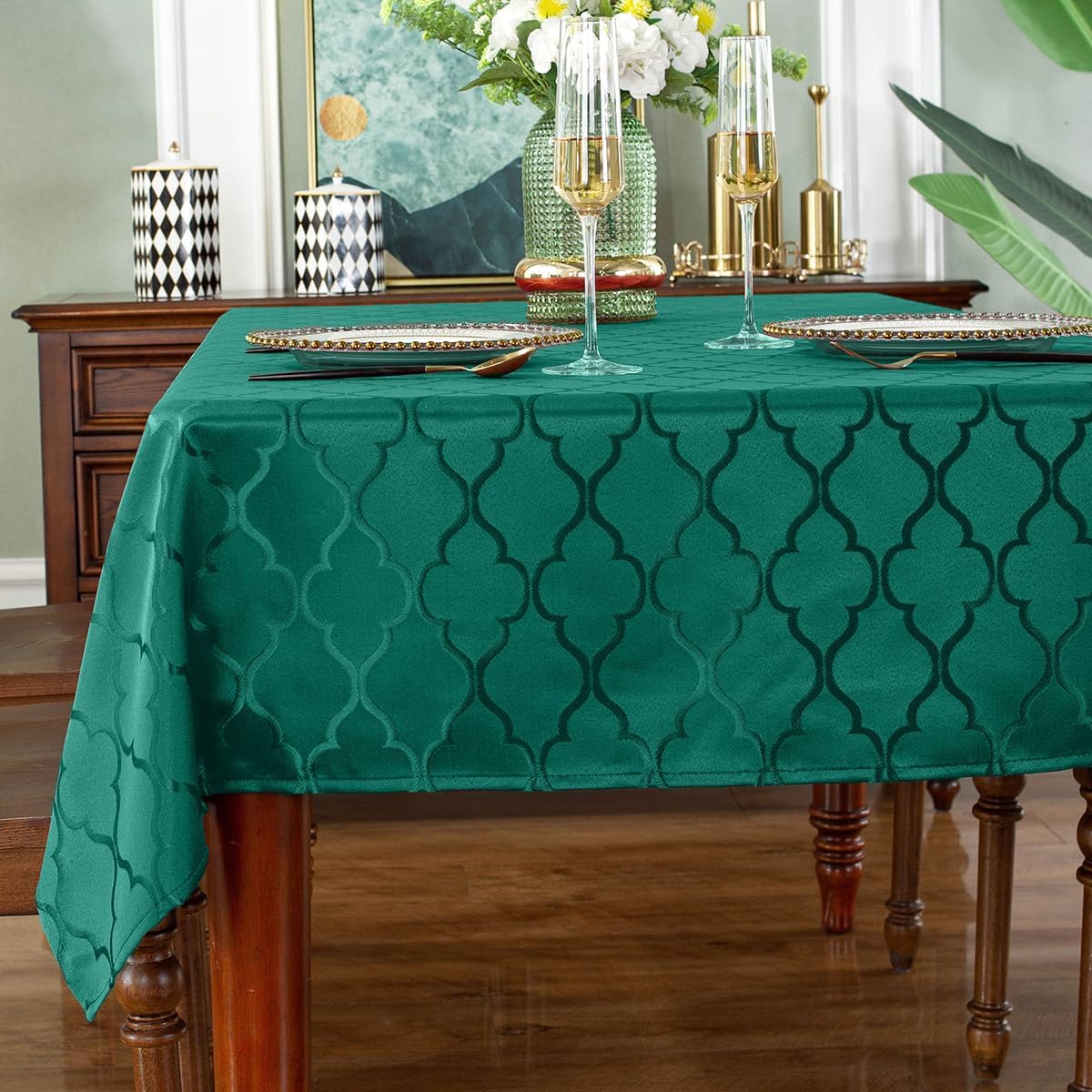 Christmas Tablecloth Flower Jacquard Table Cloth Spill Proof Dust-Proof Wrinkle Free Polyester Table Cover for Xmas Santa Holiday Winter (Rectangle/Oblong