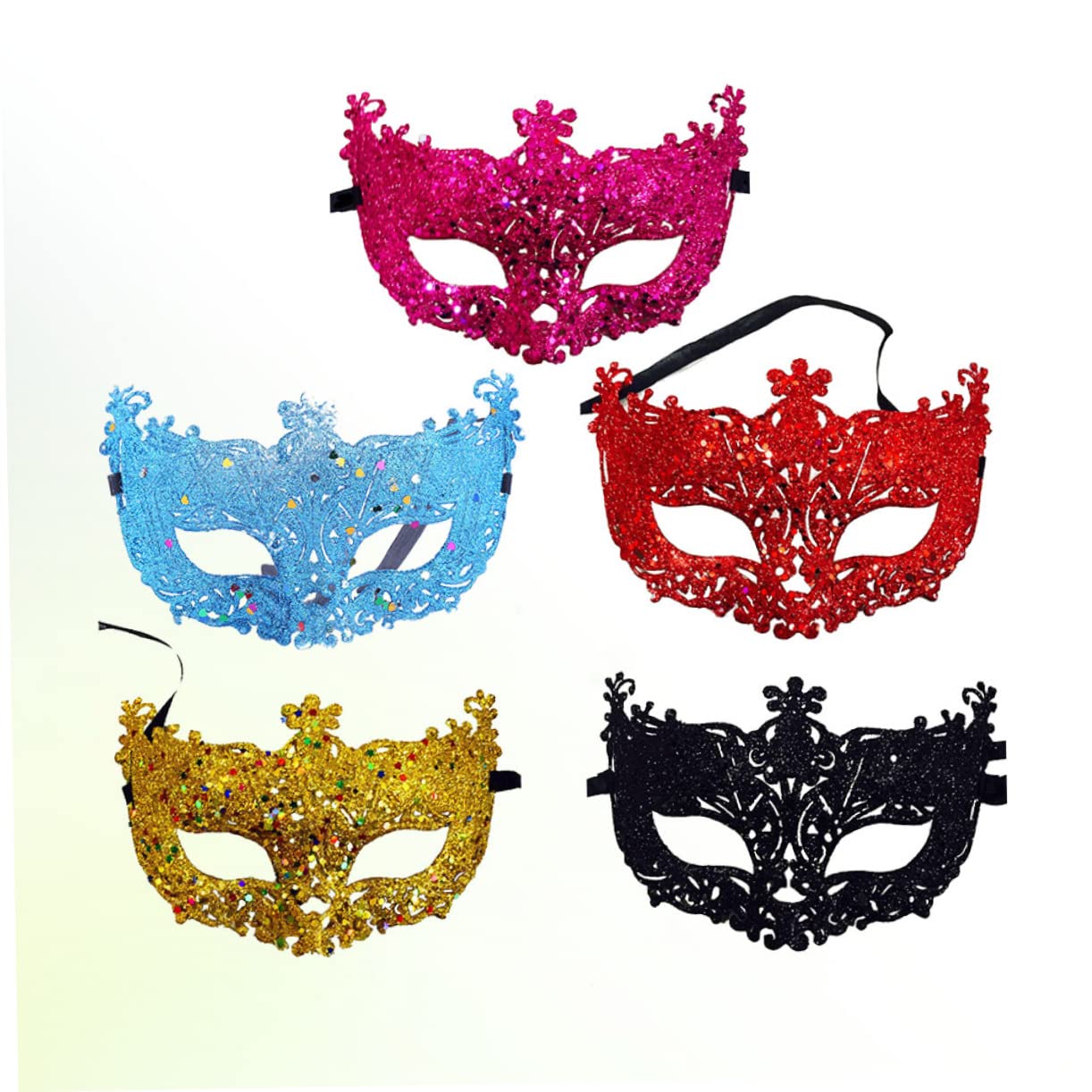 WOFASHPURET 5pcs Half Face Masks Glitter Masquerade Masks for Dance Parties Cosplay Carnival Gold Rose Red for Costume Events
