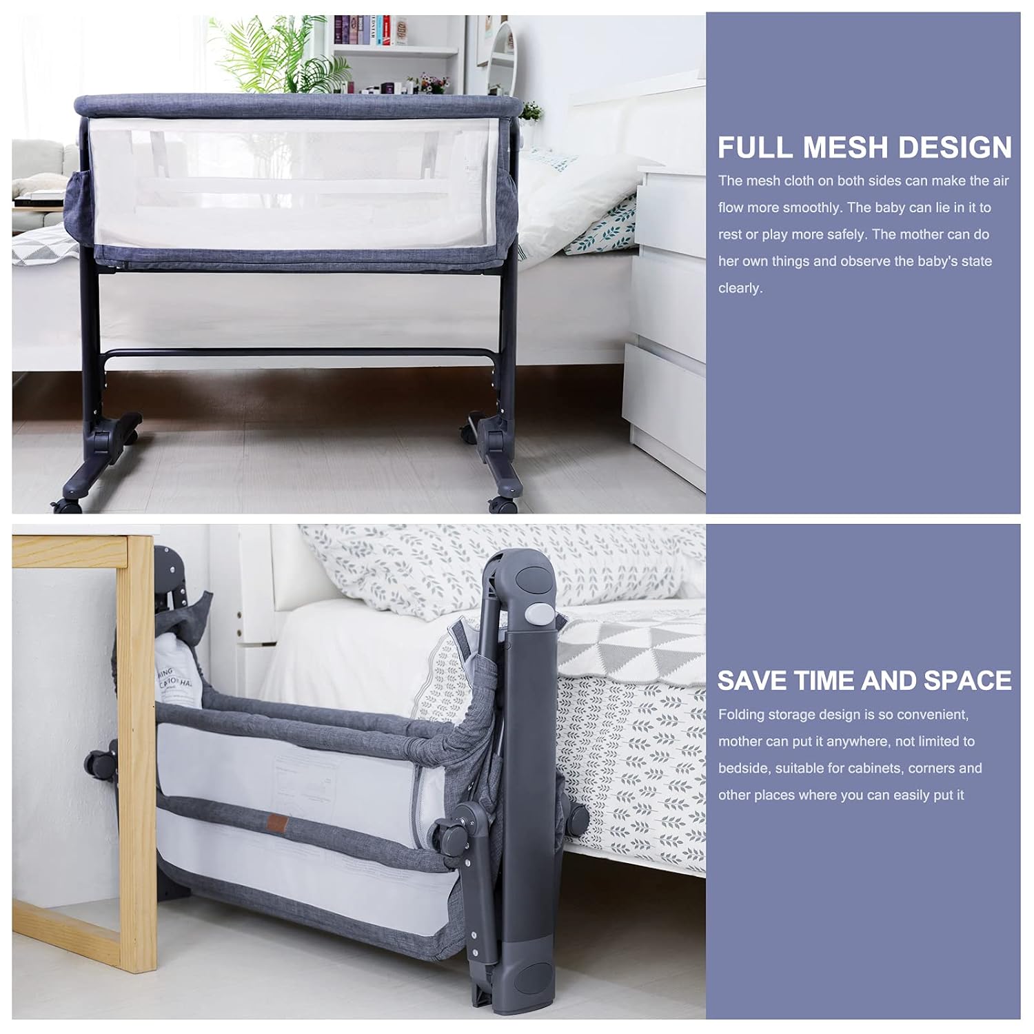 Buy Luckydove Baby Bassinet Bedside Sleeper For Baby Baby Bedside Crib For New Born Easy Folding Portable Crib 6 Adjustable Co Sleeper With Soft Mattress Travel Bag Built In Wheels Grey Online In Indonesia B08h24zkl2