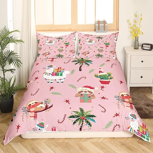 Miniatura 3 de Manfei Juego de funda de edredón de Año Nuevo, tamaño matrimonial, lindo juego de ropa de cama con estampado de alpaca y perezoso de Navidad, 3