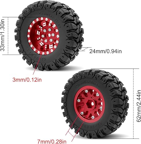 Miniatura 7 de OGRC 1.0 Plus (1.2 pulgadas) Beadlock Ruedas de 0.276 in de desplazamiento negativo llantas súper suaves pegajosas para TRX4M SCX24 FCX24 AX24 124