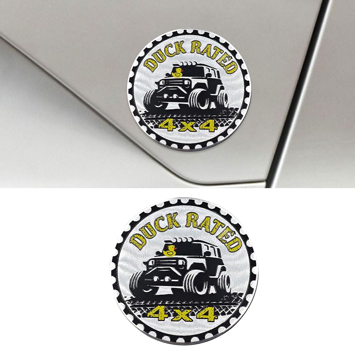 Duck Badge Rated Car Emblem, 4 x 4 Round Automotive Emblem Decal, 3D Metal Car Exterior Decoration Sticker for Cars, Trucks, SUVs, Wrangler Vehicles (Duck)
