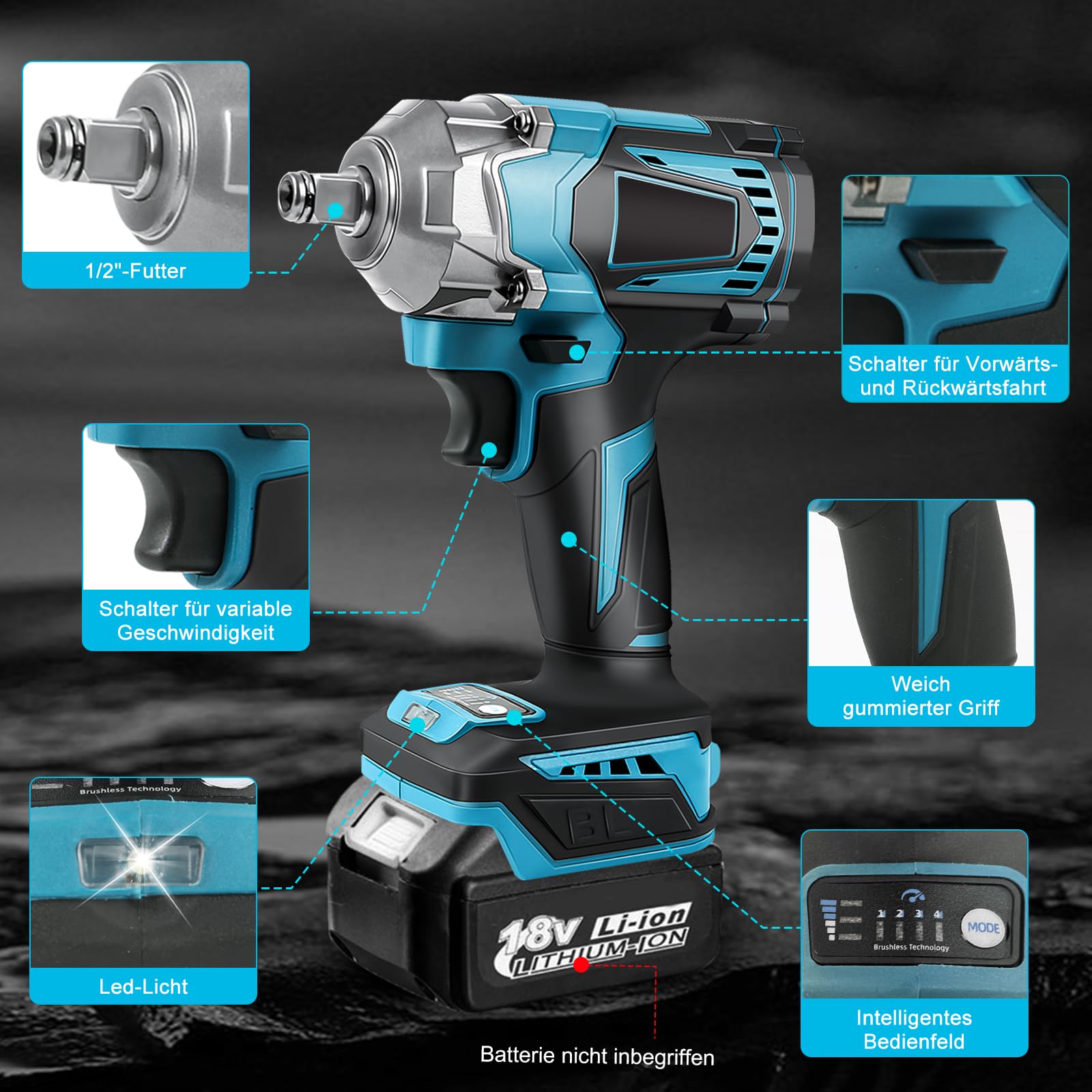550 Nm accu-schroevendraaier Compatibel met Makita 18 V batterij (zonder accu), 1,27 cm (1/2 inch) borstelloze schroefboormachine schroevendraaier met dopsleutels en LED-licht 550 Nm accu-schroevendraaier Compatibel met Makita 18 V batterij (zonder accu), 1,27 cm (1/2 inch) borstelloze schroefboormachine schroevendraaier met dopsleutels en LED-licht