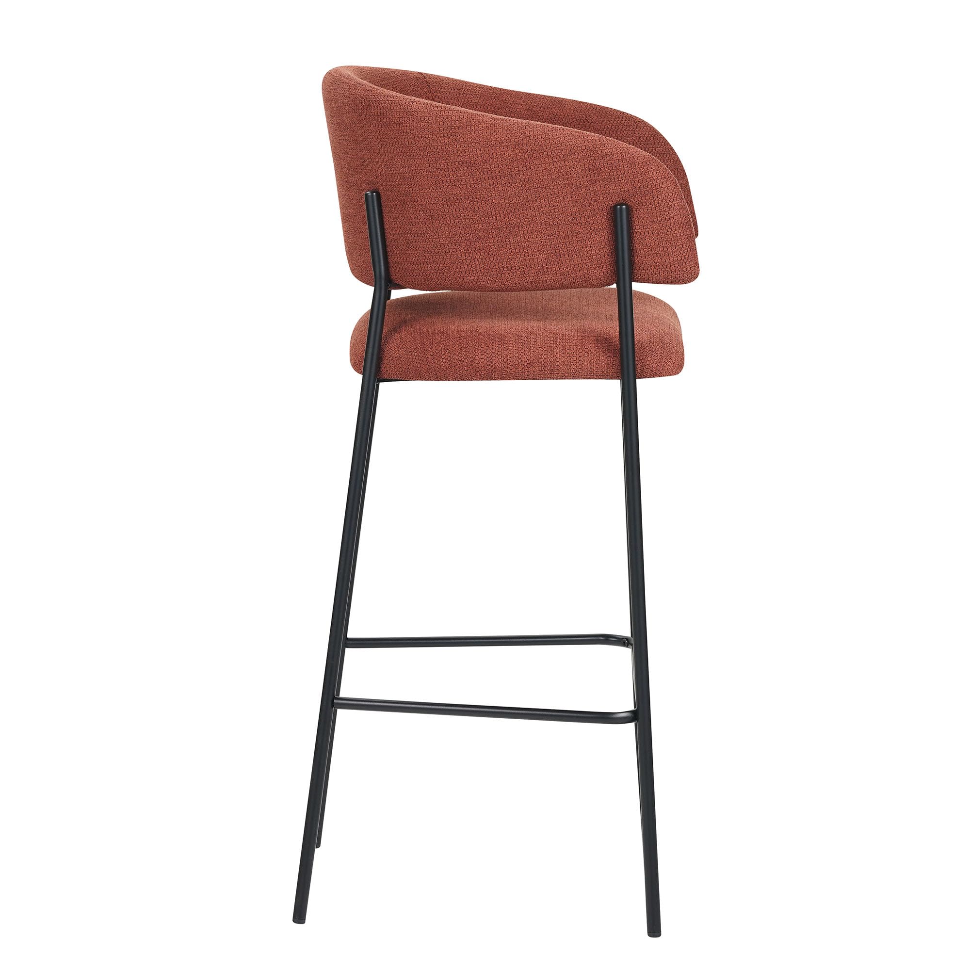 Cribel BRIGITTE Set 2 Sgabelli Alti da Bancone Bar in Tessuto Ruggine con Gambe Nere, Altezza Seduta 75 cm, Design Moderno con Schienale Ergonomico, 50x50x110 cm