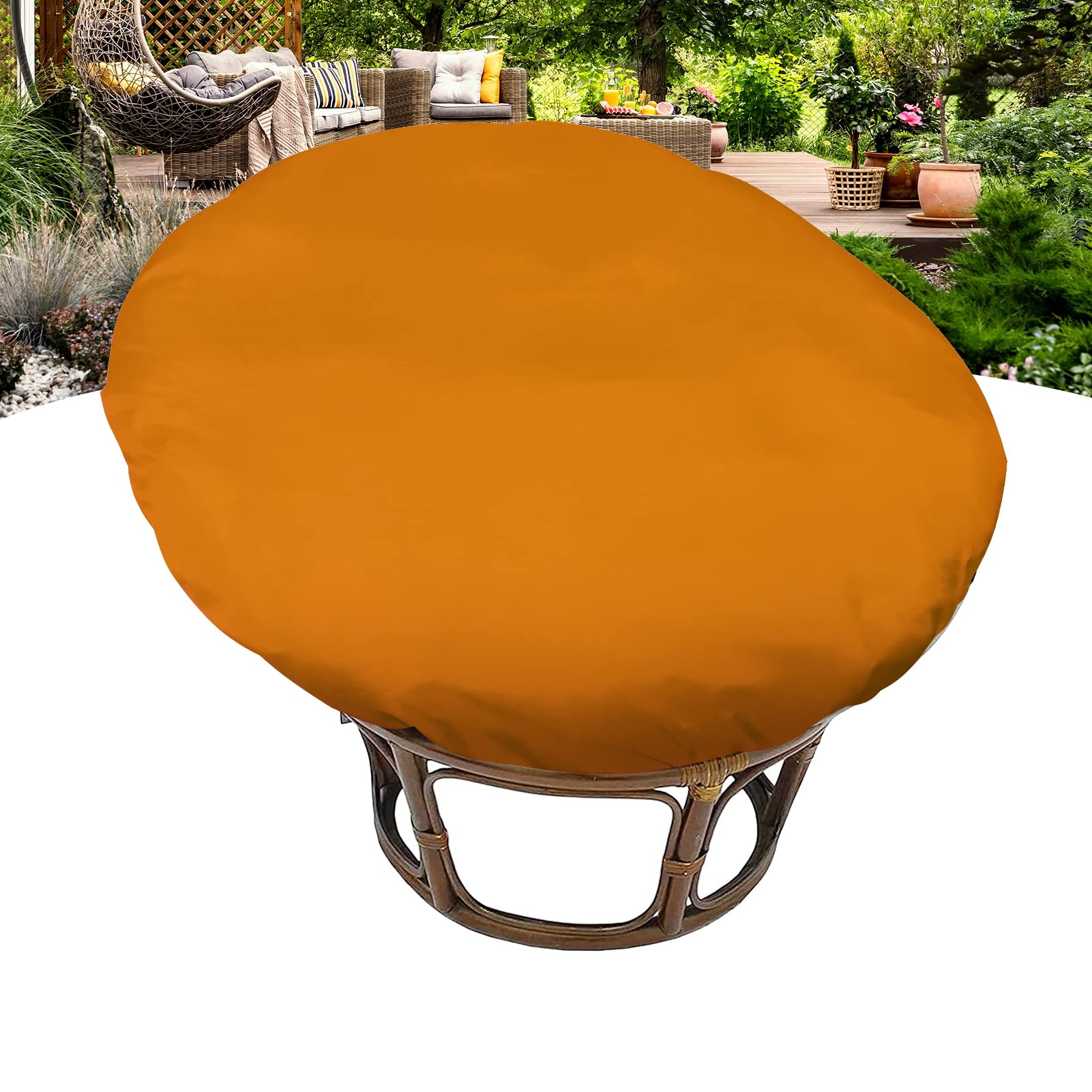 TDHLW Papasan Chair Cushion Cover Only,Outdoor Indoor Cushion Waterproof Slipcover with Fixed Strap for Papasan Cushion Only, for Papasan Wicker Egg Chair,orange,63 * 63in