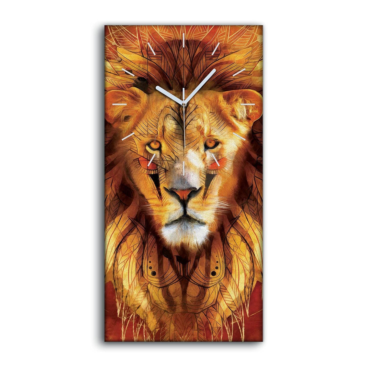 Horloge Toile Lion Chat 30x60cm Art Mural Moderne Salon Decoration Silencieuse