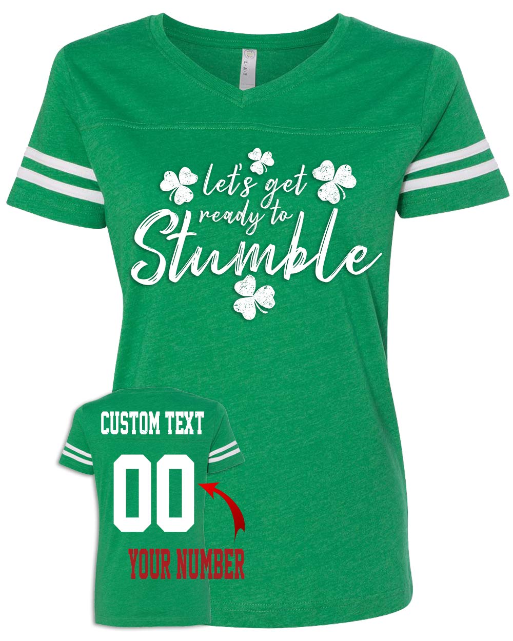St Patrick's Day Ladies V Neck Tee Customized with Cool Designs Personalized Text Name Number St Patty Shirt