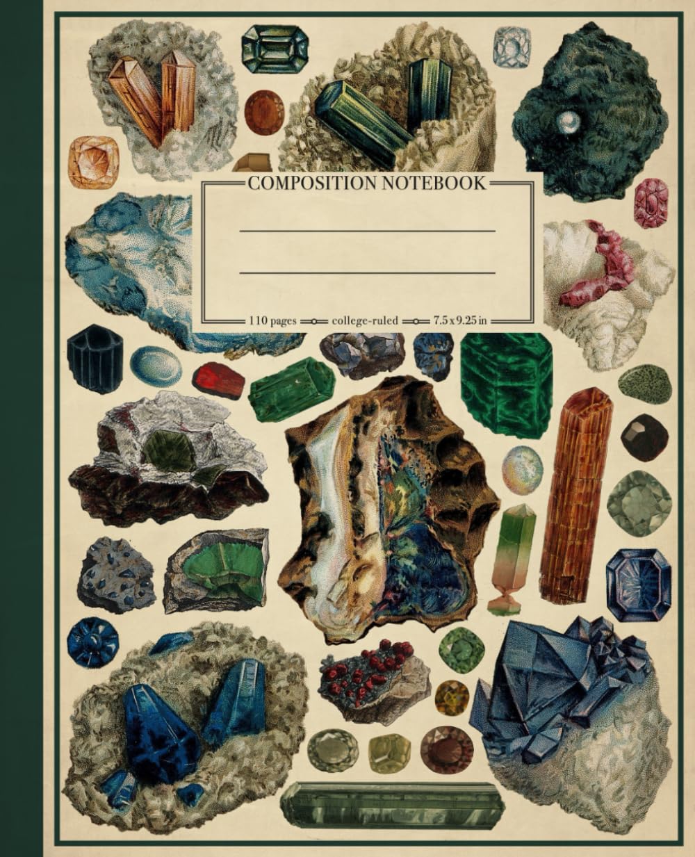 Composition Notebook College Ruled: Gemstones Vintage Illustration | Minerals Aesthetic Journal for School, College, Office, and Work