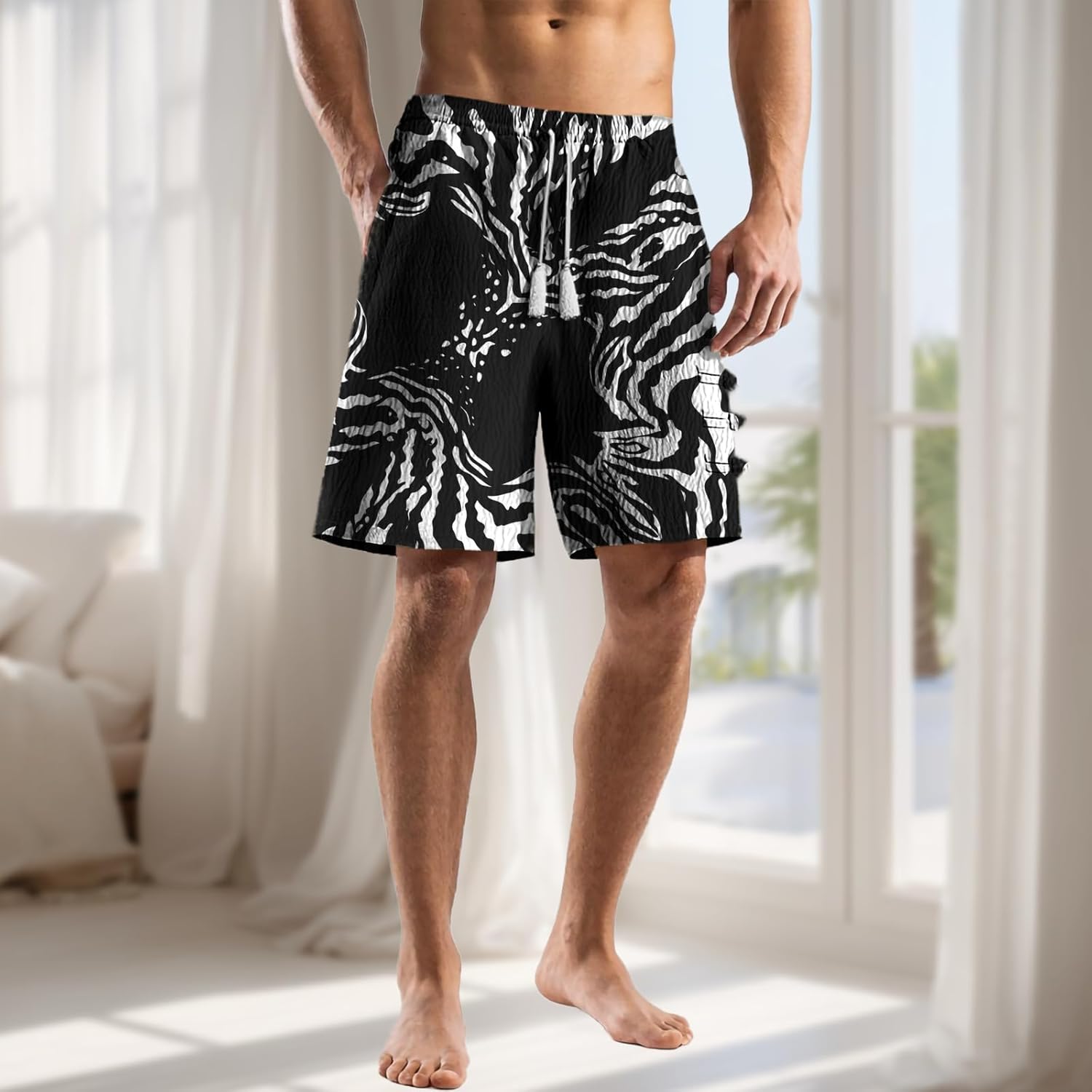 Shorts for Men Casual Summer Drawstring Hawaiian Mens Shorts Wide Leg Breathable Quick Dry Retro Beachwear - Image 2