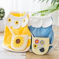 Vista 3 de Vestido para perro con manga abombada, amarillo limón, girasol, piña, a cuadros, ropa de verano para perros pequeños y niñas