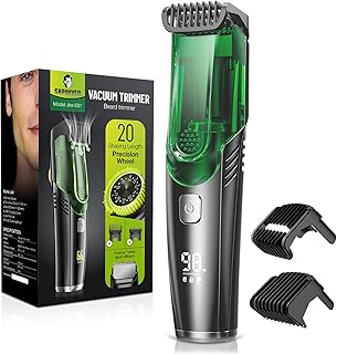 SHPAVVER Vacuum Beard Trimmer for Men: Mustache Trimmer for Less Mess -IPX7 Waterproof- Rechargeable Electric Beard Cutting Kit with Adjustable Length Comb-Built-in Vacuum for Sideburns/Stubble-Gift