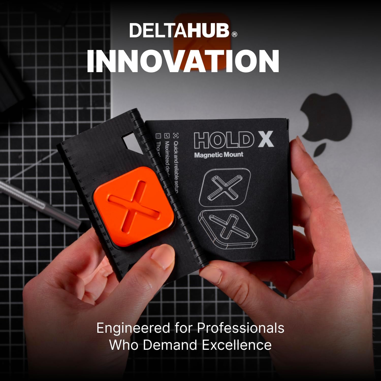 DELTAHUB HoldX Magnetic Mount - Universal Phone & External Device Holder for Laptops, Desks | Strong Magnetic Stand for SSDs & Mobile Device (Orange)