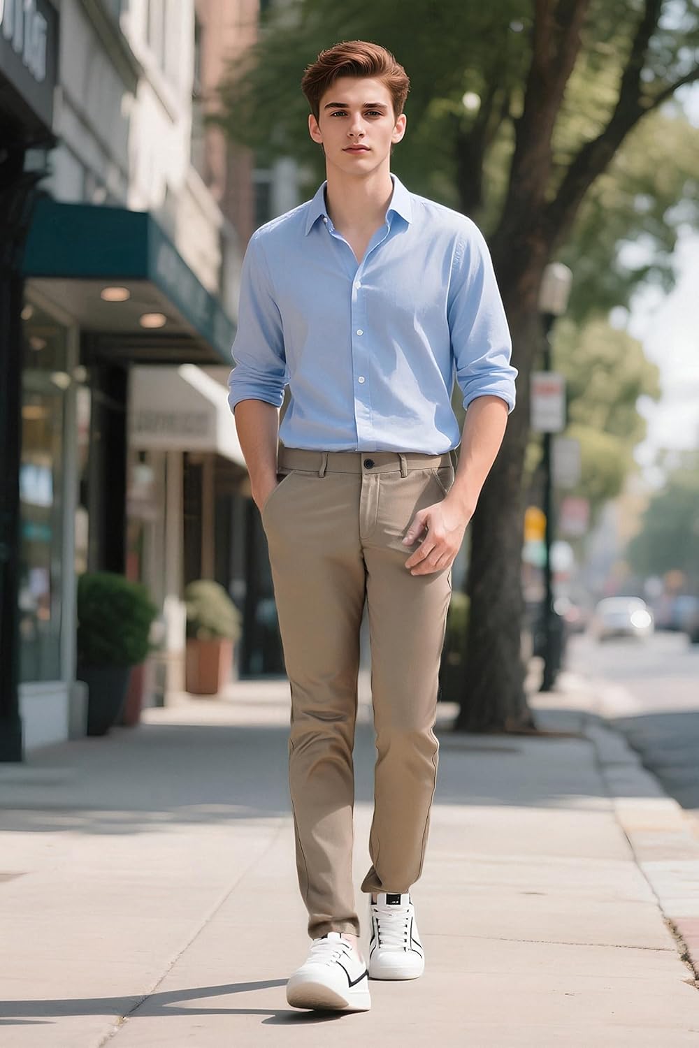 Plaid&Plain Men's Skinny Stretchy Khaki Pants Colored Pants Slim Fit Slacks Tapered Trousers - Image 6