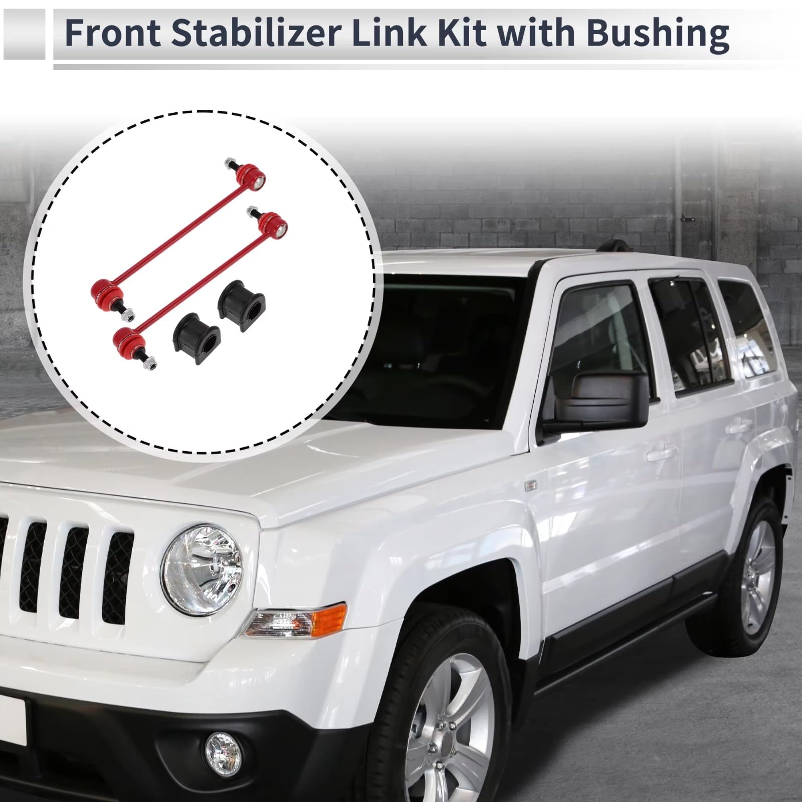 1 par de bieletas de Barra estabilizadora Delantera con 2 bujes K80258 K200216 compatibles con Jeep Patriot 2007-2012 2013 2014 2015 2016 2017