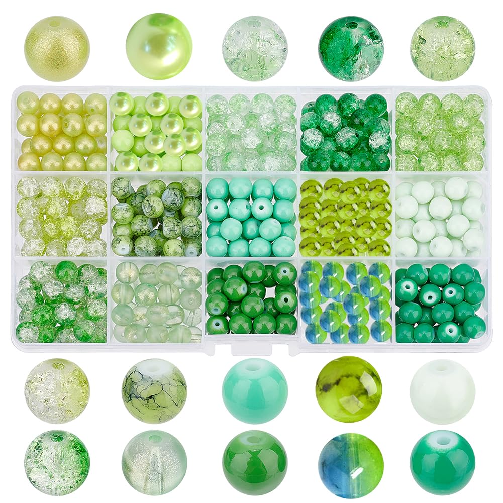 Amazon | PH PandaHall グリーンビーズ 15色 緑色 約300個/箱 8mm