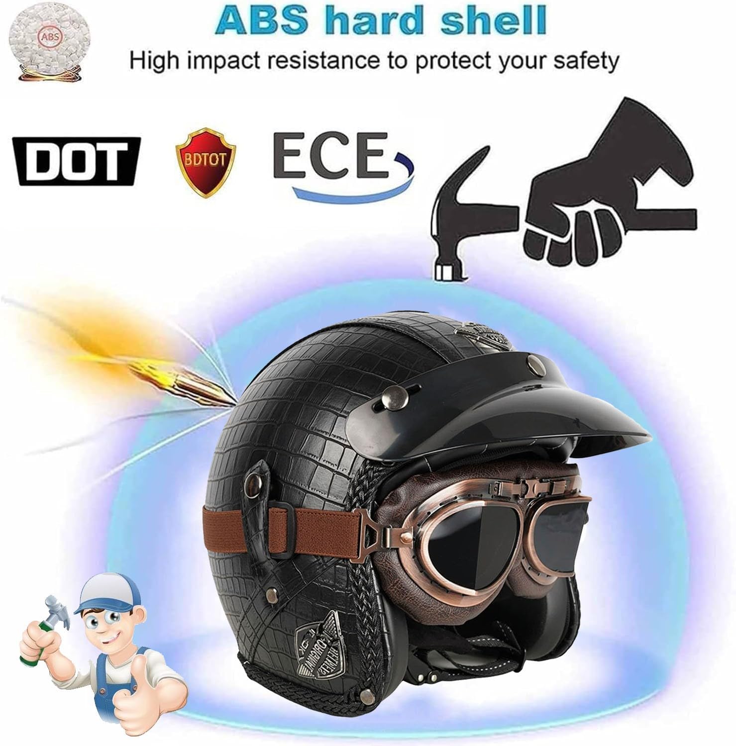 Cascos Abiertos De Moto Vintage DOTECE Homologado 3/4 Cuero Casco Moto Jet Abierto Custom Scooter para Mujer Hombre Adultos Cascos Motocicleta Cascos Half-Helmet