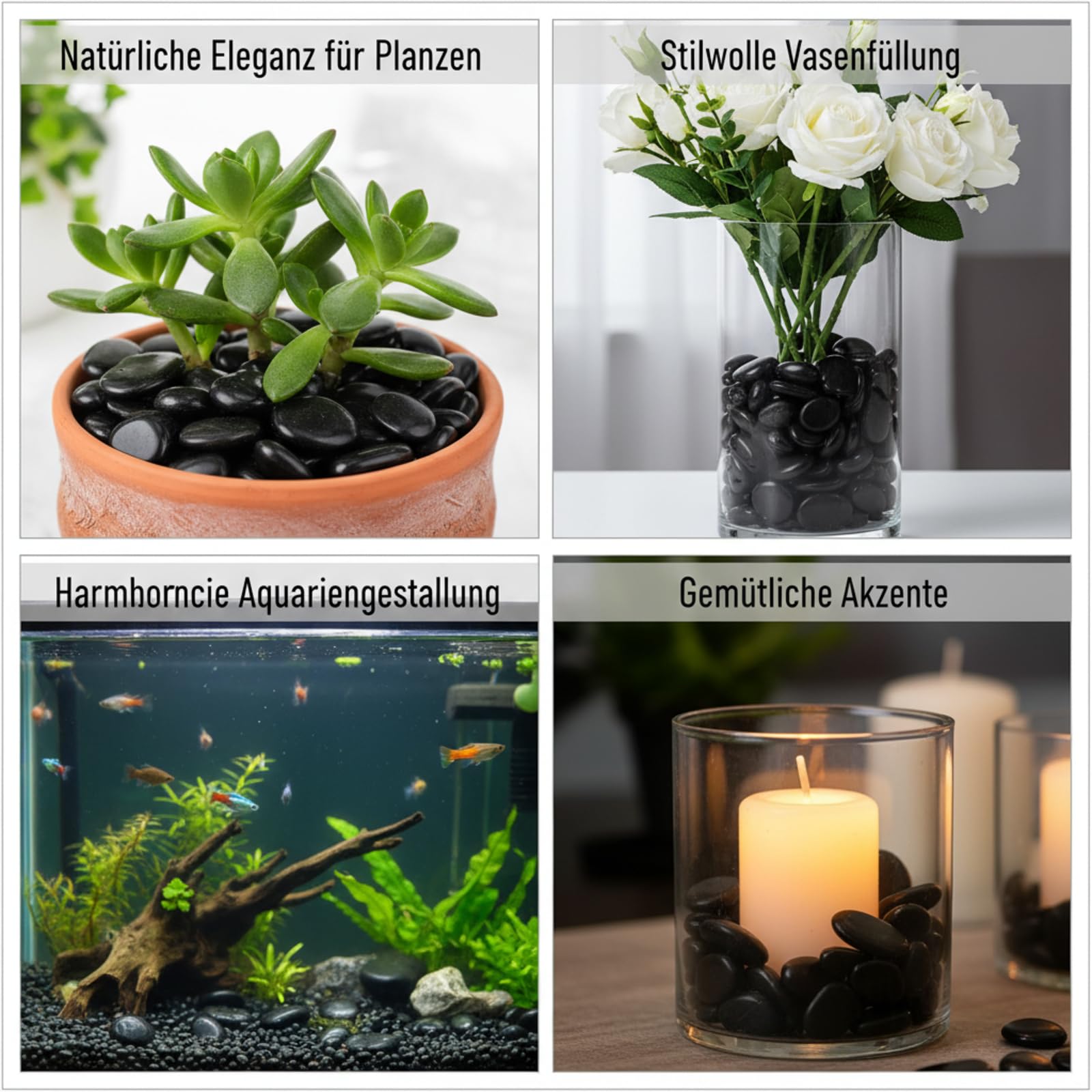 1 Kg Galets Naturels 3-5 cm Noir Poli Galets DéCoratifs pour Plantes en Bambou, Aquarium, Remplissage de Vase, Jardin Féérique, Décoration D'aquarium