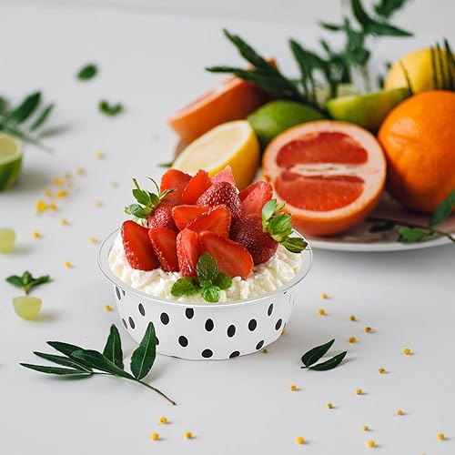 Miniatura 5 de Beasea Ramequines desechables con tapas, paquete de 50 unidades de 8 onzas con puntos negros en papel de aluminio blanco, vasos desechables de crema