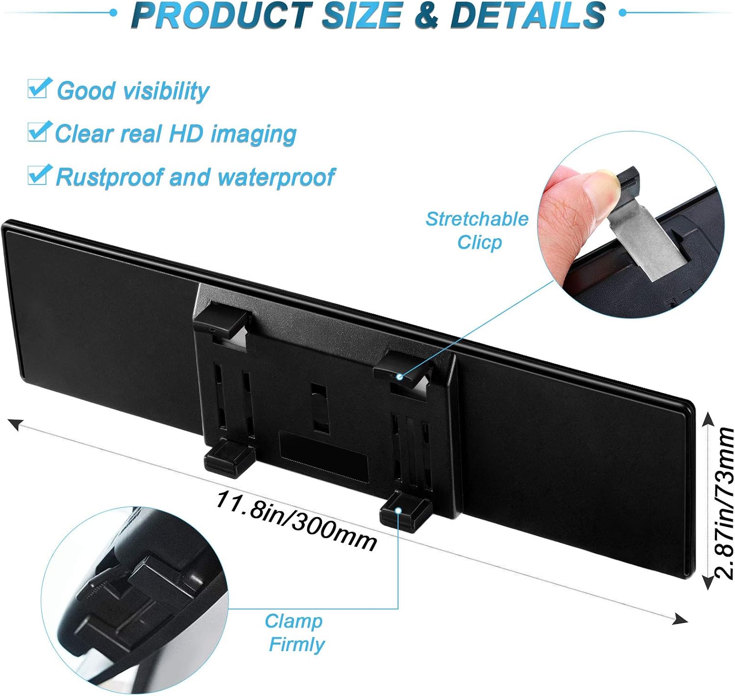 Car Rear View Mirror 300 mm Wide Rear View Mirror Flat Car Interior Mirror and Blind Spot Mirrors Round Convex Rear View Mirrors for Cars SUV Trucks (Clear)