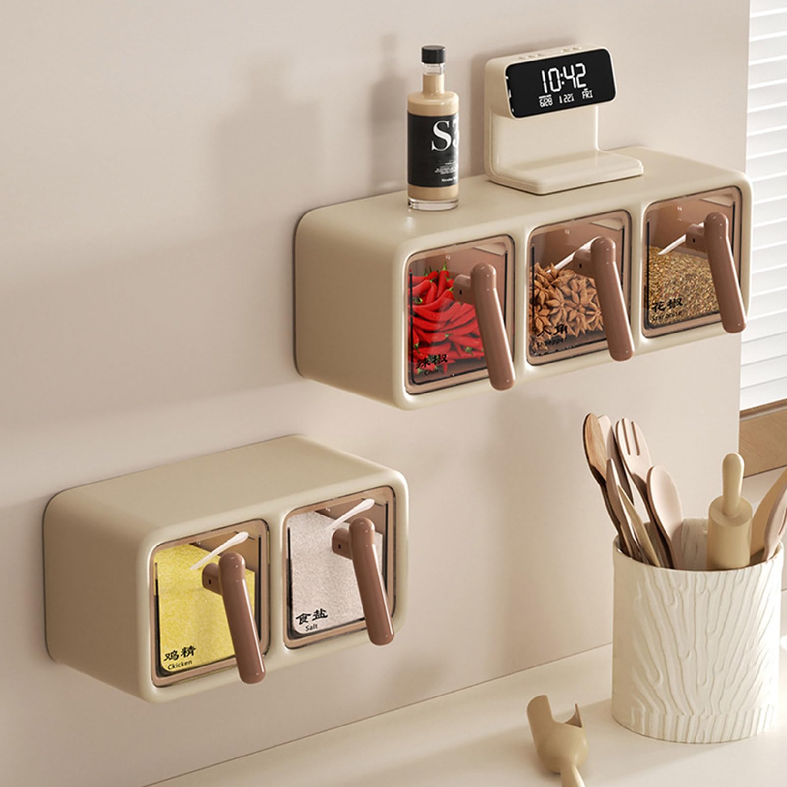 Dispenser per spezie da parete, robusto portaspezie da cucina con cucchiai per gli appassionati di cucina, perfetto per erbe aromatiche, condimenti e condimenti