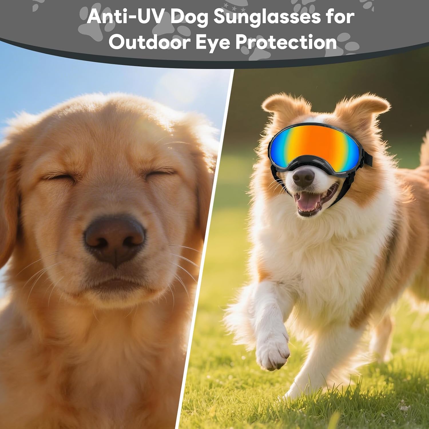 Dog Goggles for Medium Breed, Windproof Dustproof Anti-UV Sunglasses with Adjustable Strap & Soft Frame, Lightweight Breathable Design for Running Hiking Beach Outdoor Activities (Black)