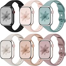 6 Pack Thin Slim Bands Compatible with Apple Watch 38mm 40mm 41mm 42mm 44mm 45mm 46mm 49mm Women Men, Replacement Soft Silicone Sport Strap for iWatch Series 11/10/9/8/7/6/5/4/3/2/1 Ultra SE