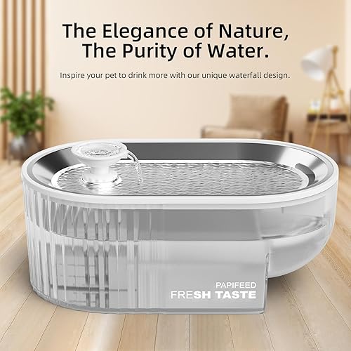 Miniatura 2 de PAPIFEED Fuente de agua para gatos + bandeja de acero inoxidable (elemento de filtro individual blanco, no tapete)