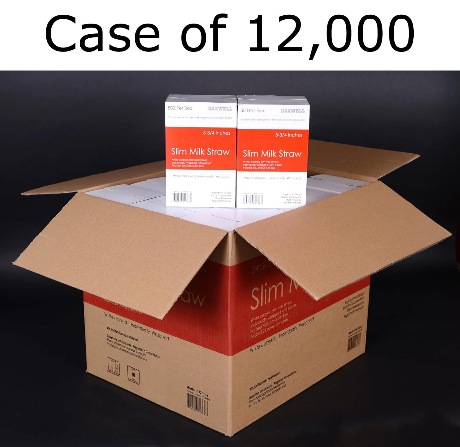 Daxwell Slim Plastic Milk Straws, Individually Wrapped, White, 5.75" x 3.7 mm, C10001366 (12,000; 24 Boxes of 500)