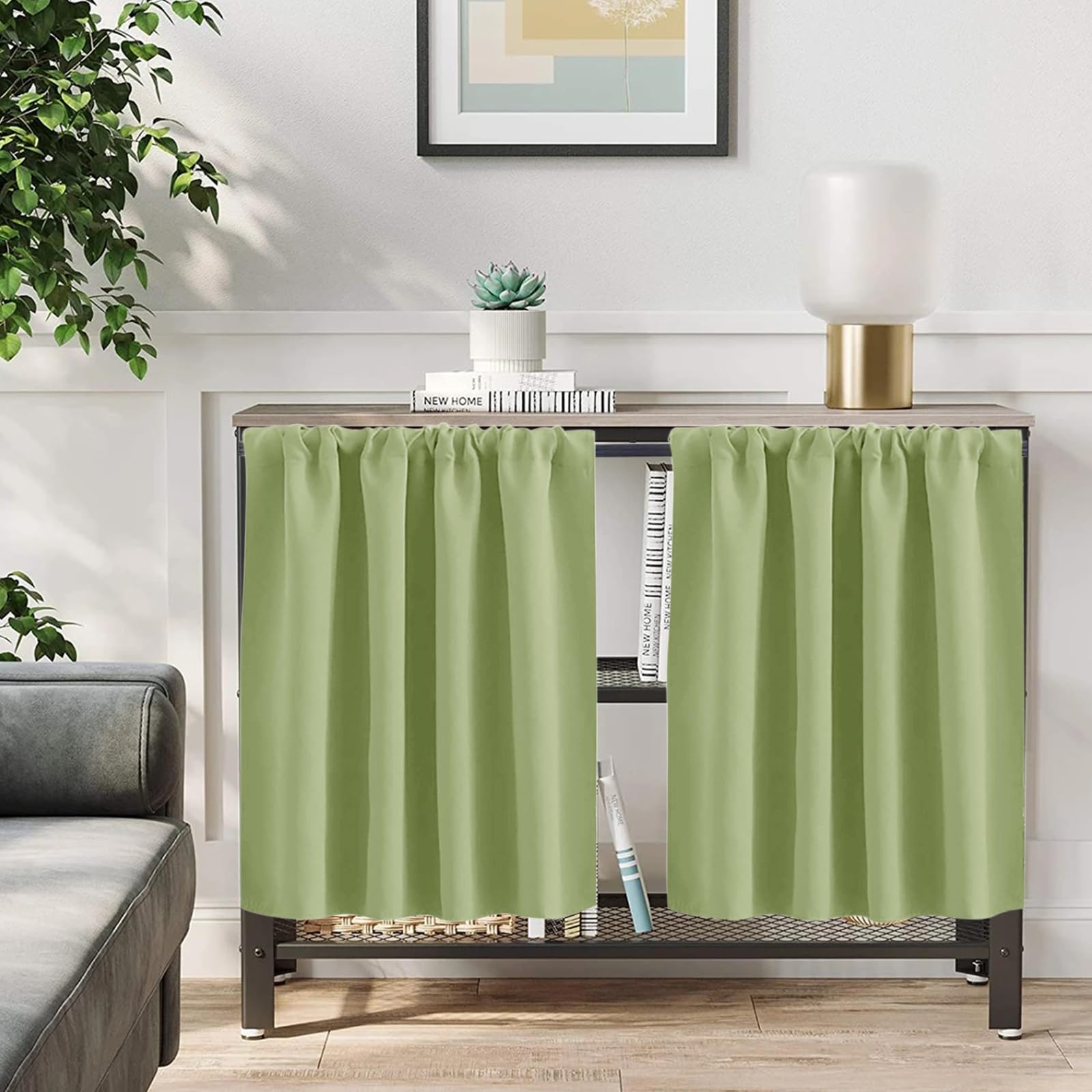 KnSam Tende per finestre, impermeabili, per soggiorno, cucina/caffetteria, 90 cm x 45 cm, L, verde, set da 2 pezzi