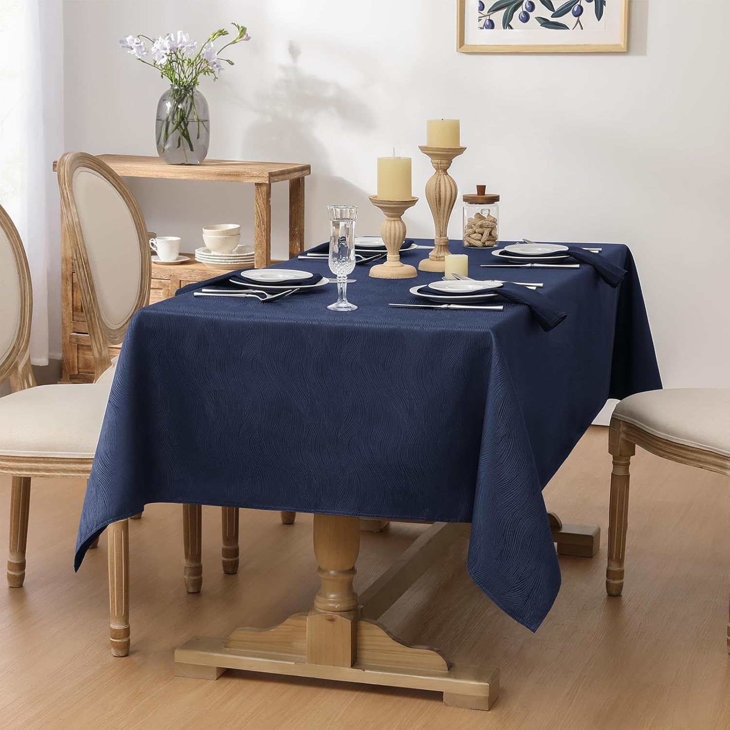 Softalker Jacquard Rectangle Tablecloth, Swirl Design Waterproof Stain Resistant Table Cover Wrinkle Free Heavy Weight Table Cloths for Dinner/Parties/Holiday - 60 x 120 Inch, Navy Blue