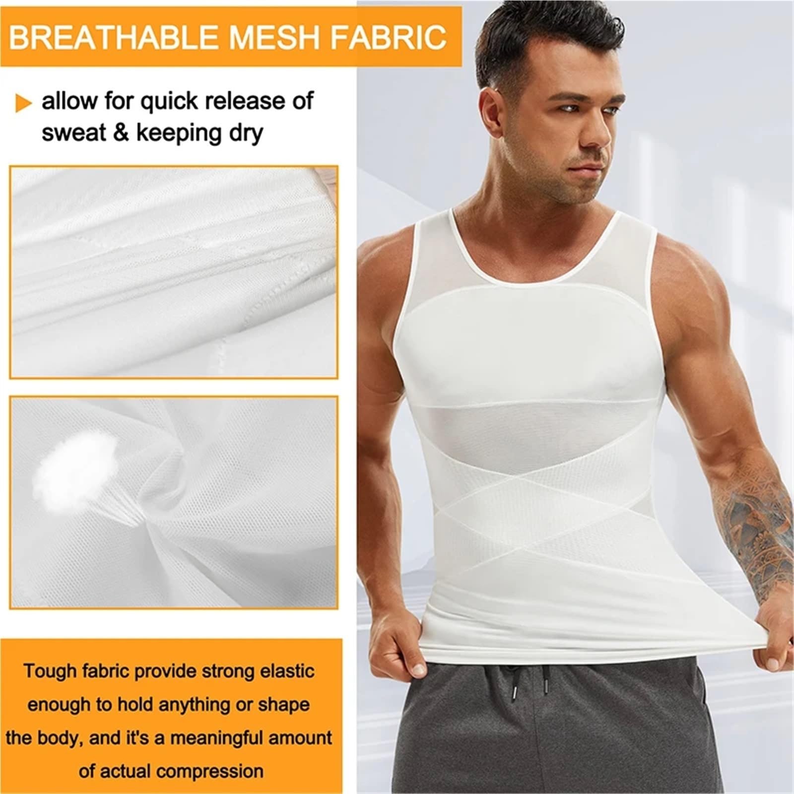 Body Shaper Weste für Männer Kompressionsshirt for Herren, Schlankheitsunterhemd, Body Shaper, Tanktop, ärmellos, Shapewear-Weste, Mesh-Cross-Anzug Für Fitness geeignet(2 PCS White,M)