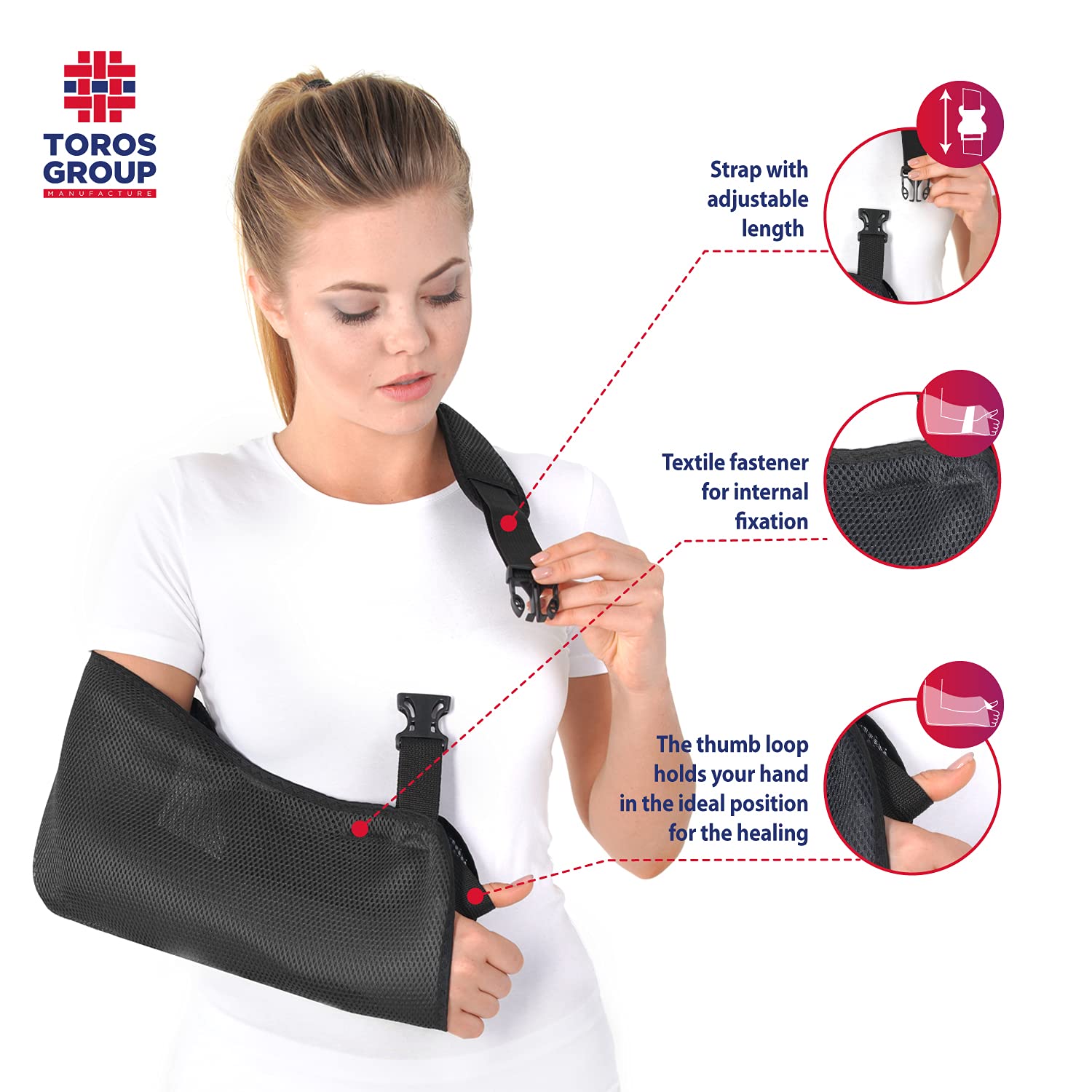 TOROS-GROUP Cabestrillo Brazo, Cabestrillo Hombro Inmovilizador Con Una Almohadilla De Espuma Para El Cuello, Cabestrillo Para Hombro Para Muñeca Rota, Codo, Brazo, Hombro Dislocado X-Small Negro