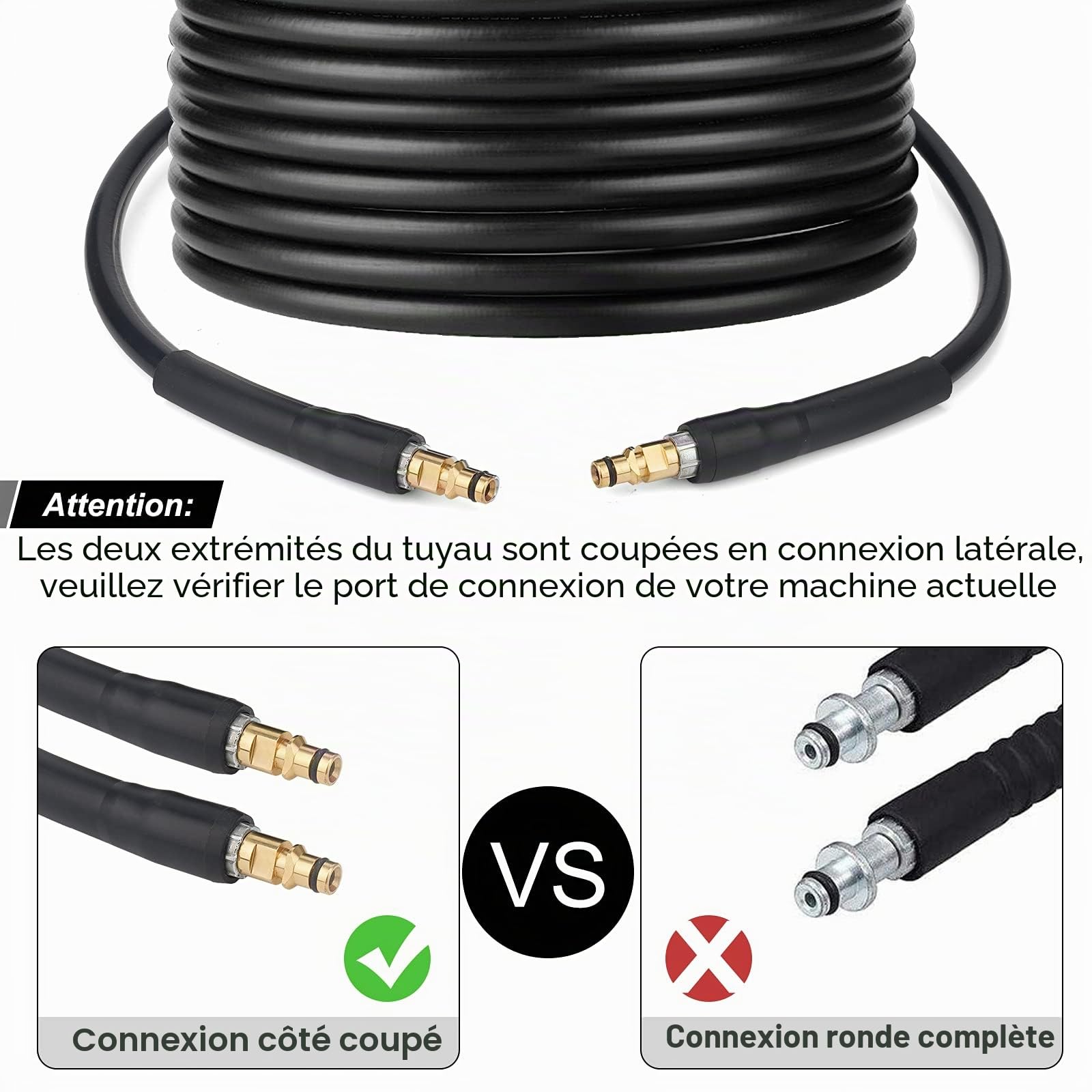 10m Tuyau d'extension de tuyau de rechange haute pression pour nettoyeur haute pression Karcher K Series K2 K3 K4 K5 K6 K7 Click Plug Quick Connector(10m)