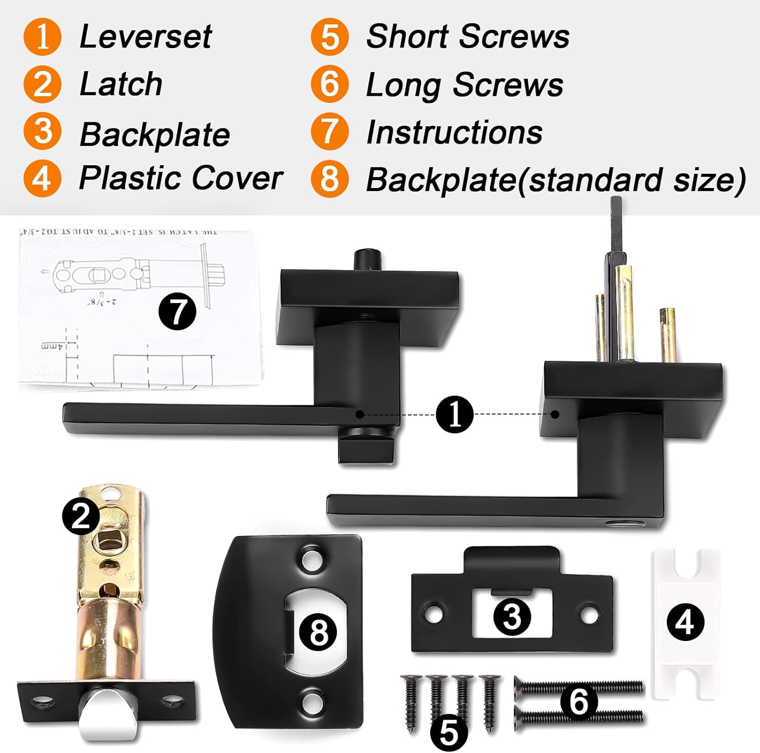 Probrico 4 Pack Privacy Door Levers and 4 Pack Passage Door Levers Bundle, Matte Black, Square Heavy Duty Handles