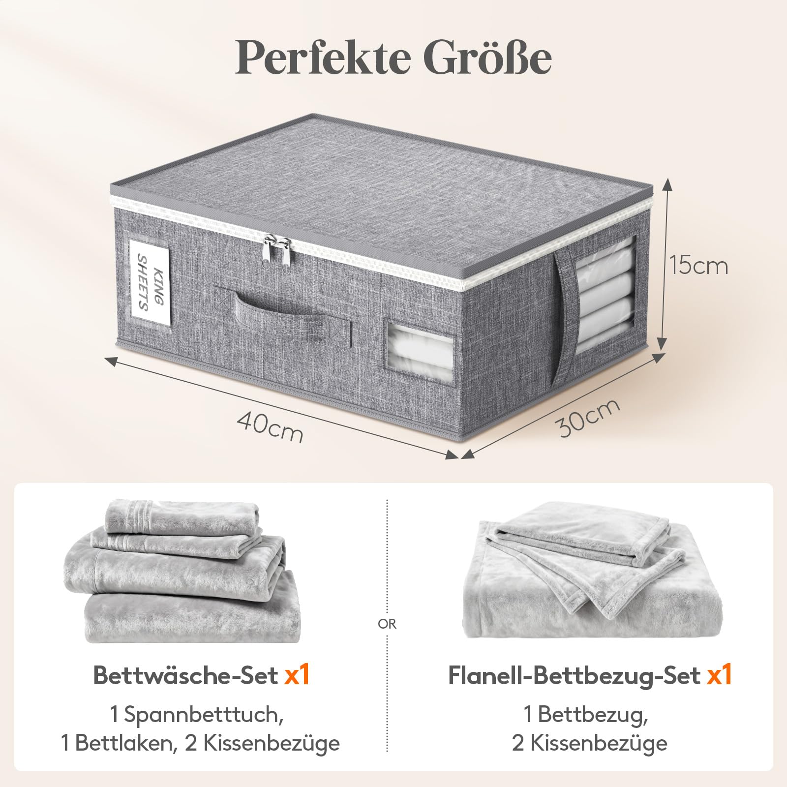 Lifewit 6 Stück Faltbare Aufbewahrungstasche für Bettwäsche, Aufbewahrungsbox mit 2 Sichtfenstern und 1 Etikett, Organizer für Bettbezüge, Decken, 40 × 30 × 15 cm