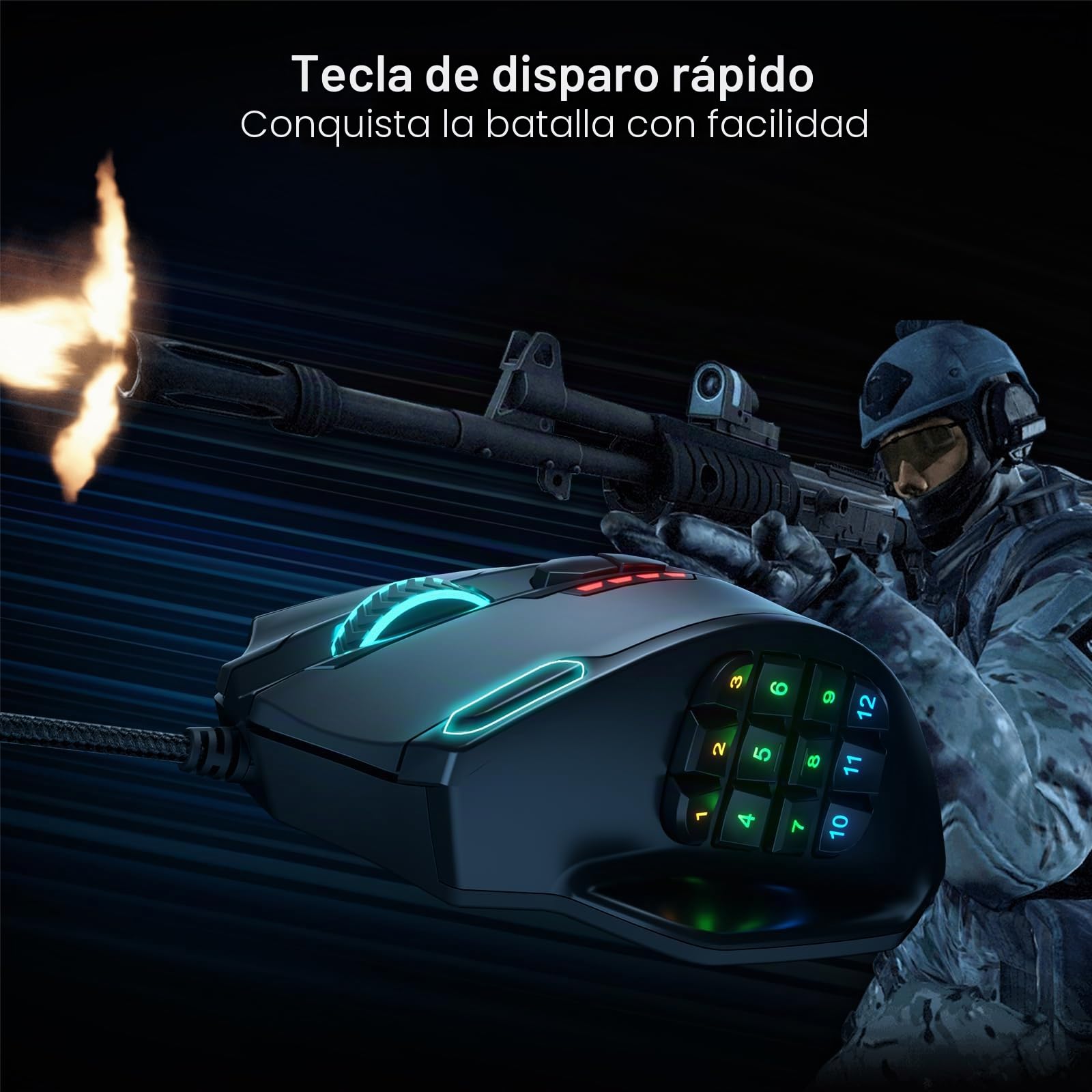 Redragon M908 Impact RGB LED MMO Mouse con Botones Laterales Laser Wired Gaming Mouse con 12.400DPI, Alta precisión, 19 Botones programables de ratón