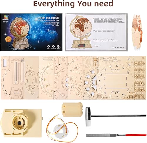 Miniatura 6 de MIEBELY Rompecabezas de madera 3D para adultos con carga USB, caja de música con globo iluminado, kit de construcción de modelos de madera LED con