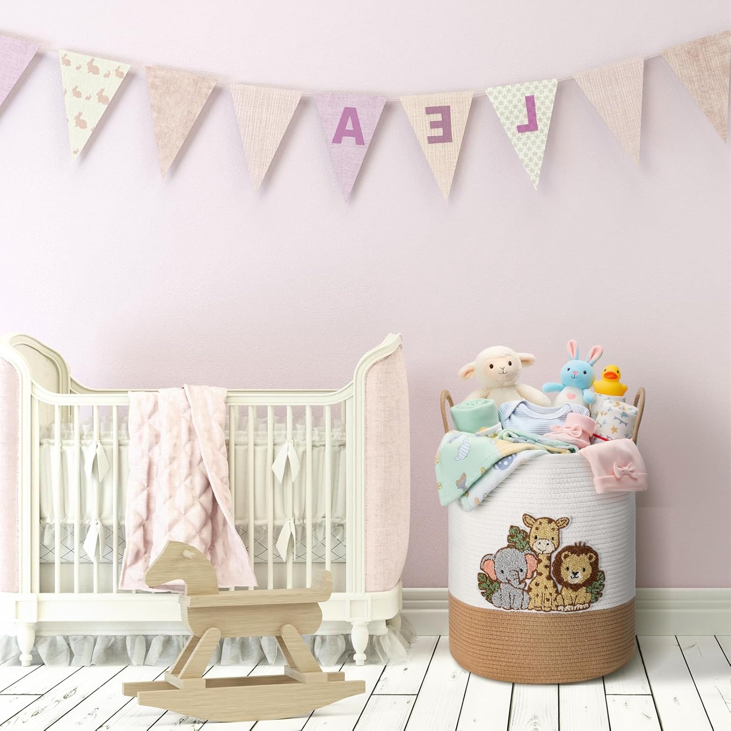 LemonRoad Wild Animals Laundry Hamper Large Cotton Rope Storage Basket Woven Storage Bucket with Handles for Bathroom Bedroom Nursery Toy Clothes Organizer, 60 L - Image 4