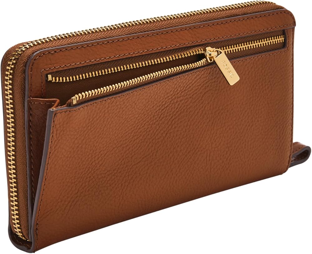 Fossil Women's Liza Leather Wallet Zip Around Clutch with Wristlet Strap, Black (Model: SL7878G001)