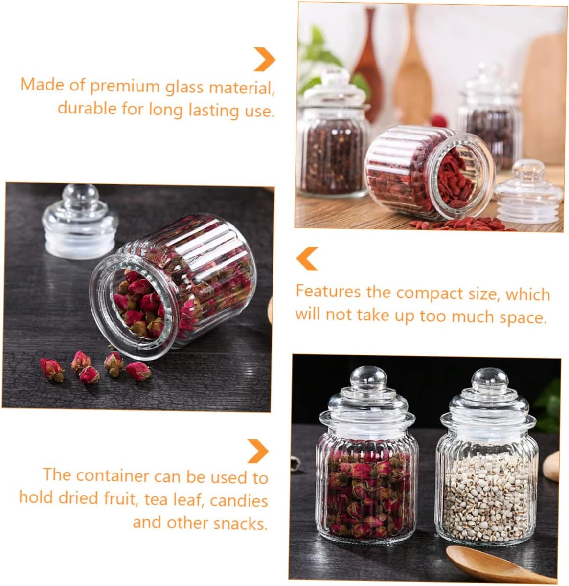 PRETYZOOM 4pcs Glass Storage Jars Food Prep Containers Canning Jars under Cabinet Storage Pantry Boxes Lids