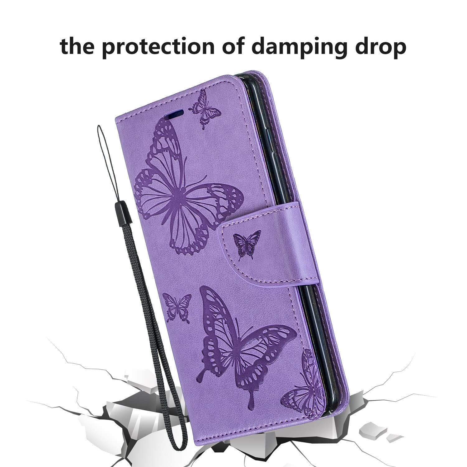 Étui Portefeuille Pour Xiaomi Redmi 13C – Cuir Violet Clair Avec Motif Papillon 3D Et Emplacements Cartes