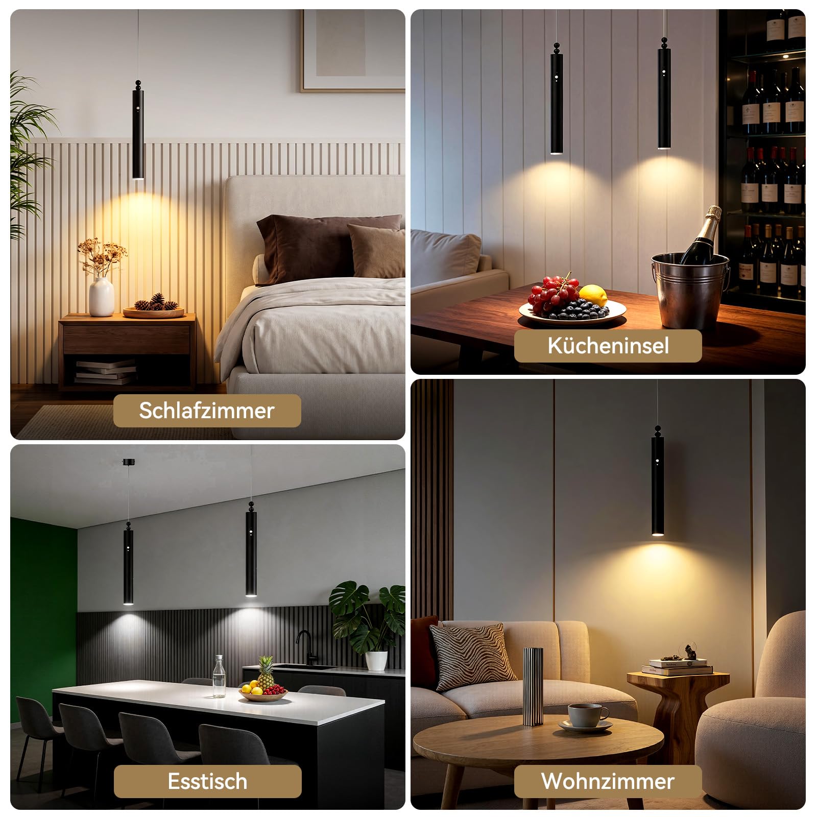 Akku Pendelleuchte 2er Set mit Fernbedienung, 8W LED Hängelampe, 5000mAh Pendellampe Akku Dimmbar 3 Farben, Timer 15-120min & Magnetisch Höhenverstellbar, für Küche, Esstisch, Wohnzimmer