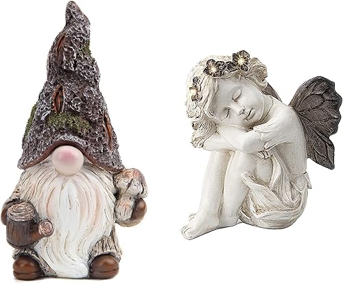 Leekung Paquete de estatuas de gnomos de jardín y estatuas de jardín de ángeles