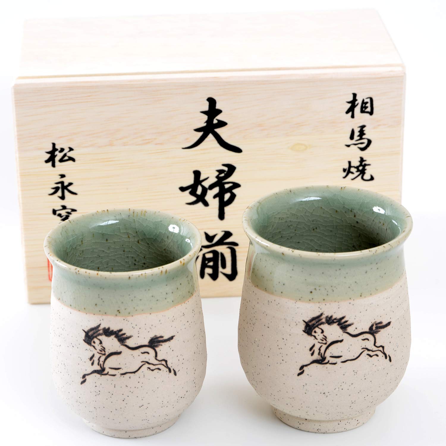 오호리 소마 도자기 마쓰나가 가마 소마야키 소마야키 소마야키 나무 상자에 담긴 커플 모래용 찻잔  SOMA080109-Freehip.co.kr
