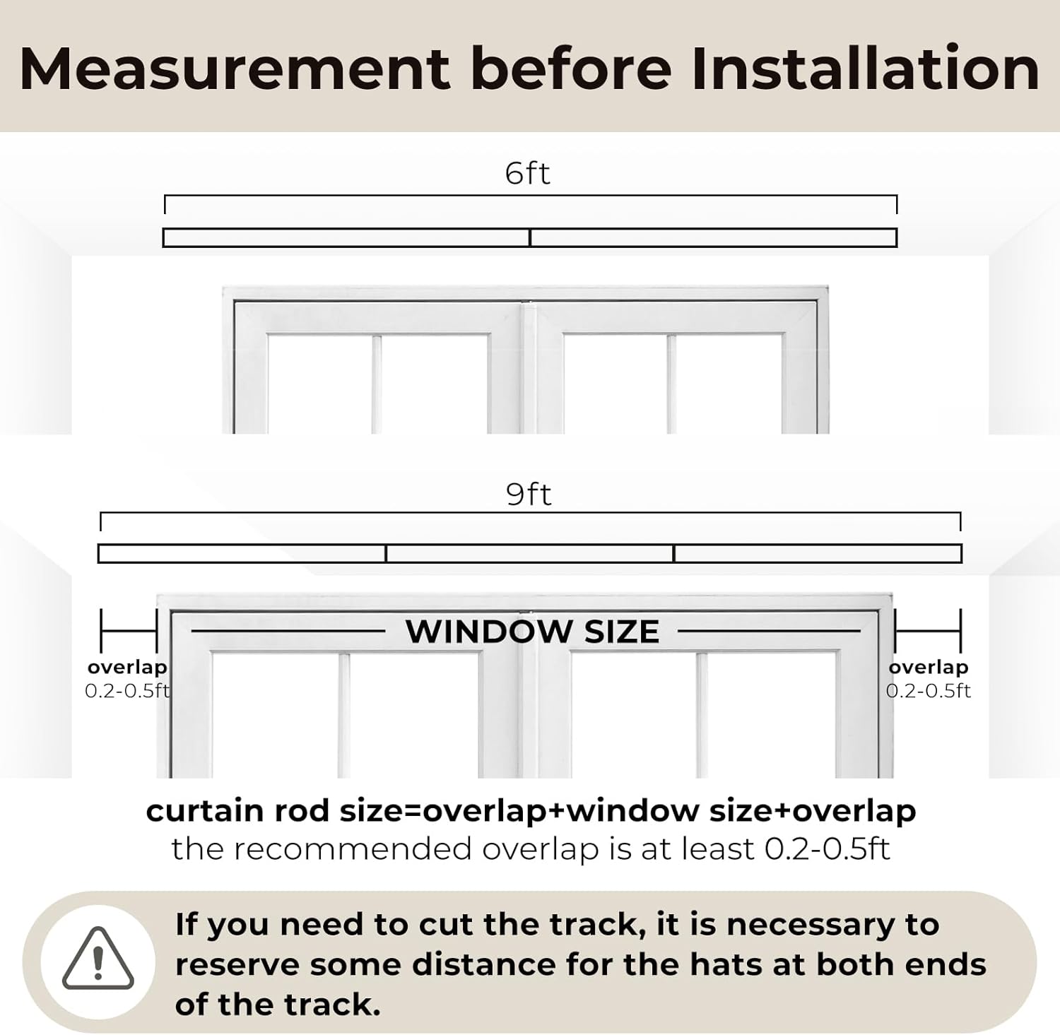 Curtain Track, Ceiling Curtain Track with Roller Hooks, Ceiling Mount Rail Set for Room Divider, 6ft - 9ft (White)
