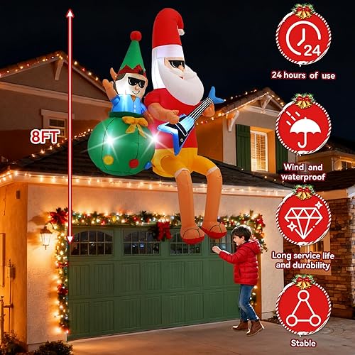 Vista 17 de Decoraciones inflables de Navidad de 10 pies, Papá Noel de Navidad con caramelo con luz LED para fiestas de Navidad en interiores, exteriores